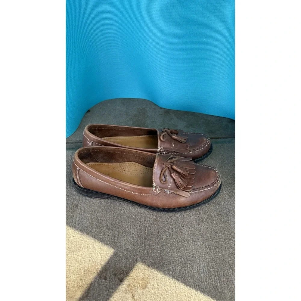 Cole Haan Men 10 Brown Leather Kiltie Tassel Loafers Boat Driving Shoes Moc Toe